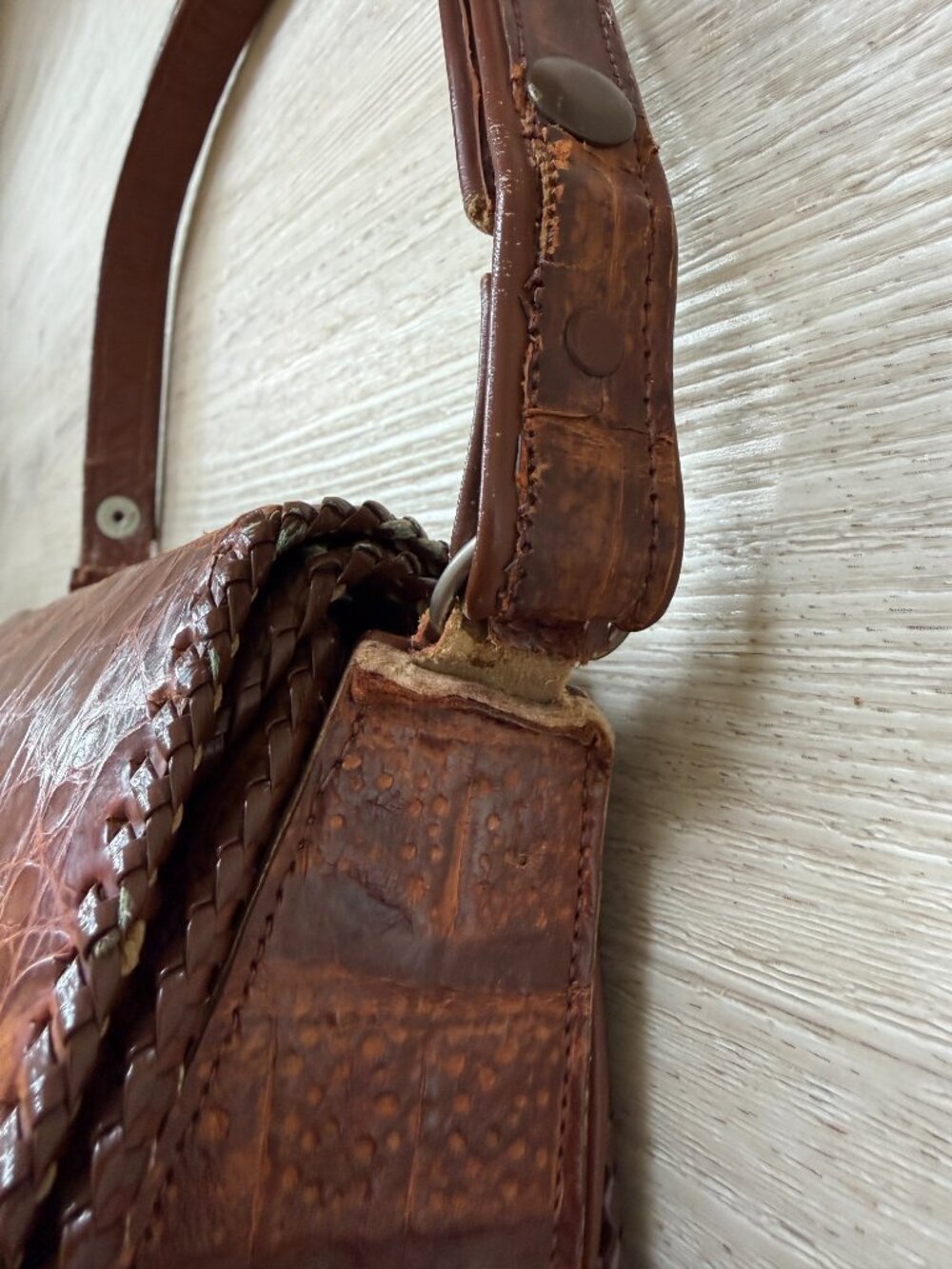 Vintage Real Alligator Handbag Brown Leather Shoulder Bag 40s 50s - Picture 6 of 15